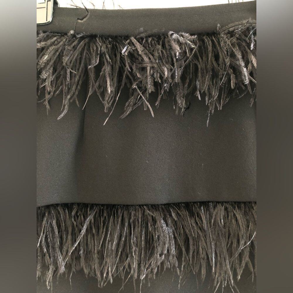 Elliatt Neiman Marcus Coco Feather Trimmed Black Mini Skirt Size M High Waist - Picture 5 of 11